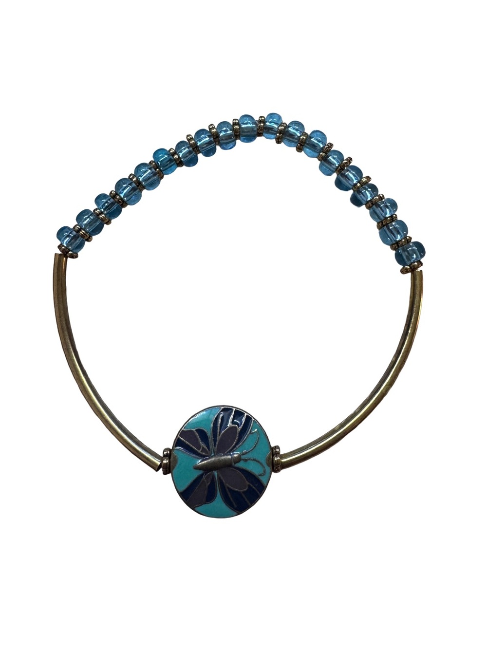 Vintage Inspired Cloisonné Butterfly Bracelet • Enamel Charm Glass Bead Bracelet